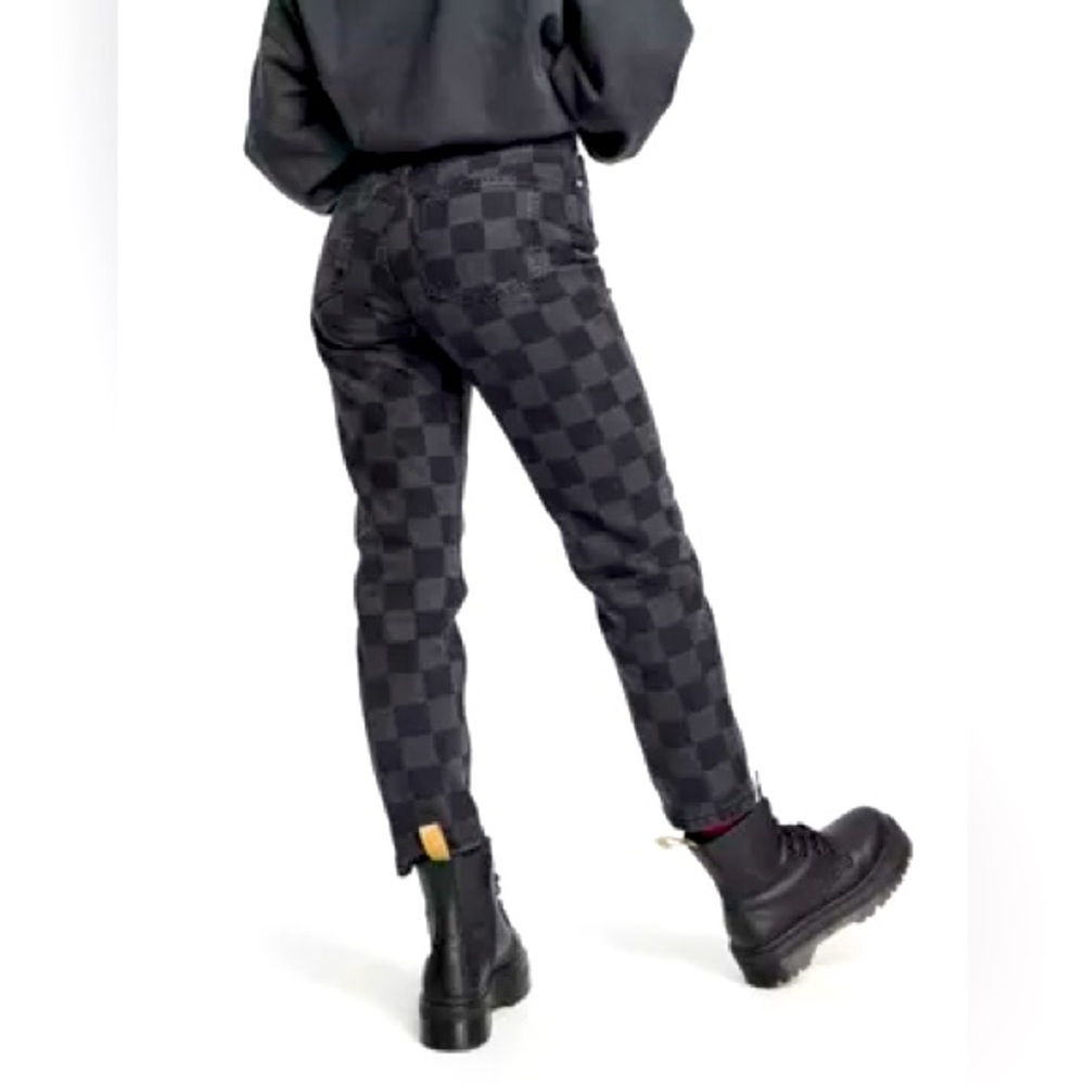 Mango jeans in charcoal black and dark grey checkered print. BNWT